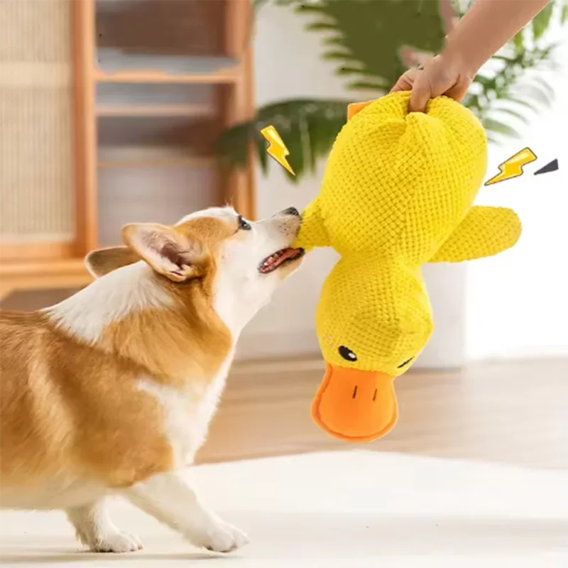 Squeaky Quacking Yellow Duck Durable Plush Dog Toy