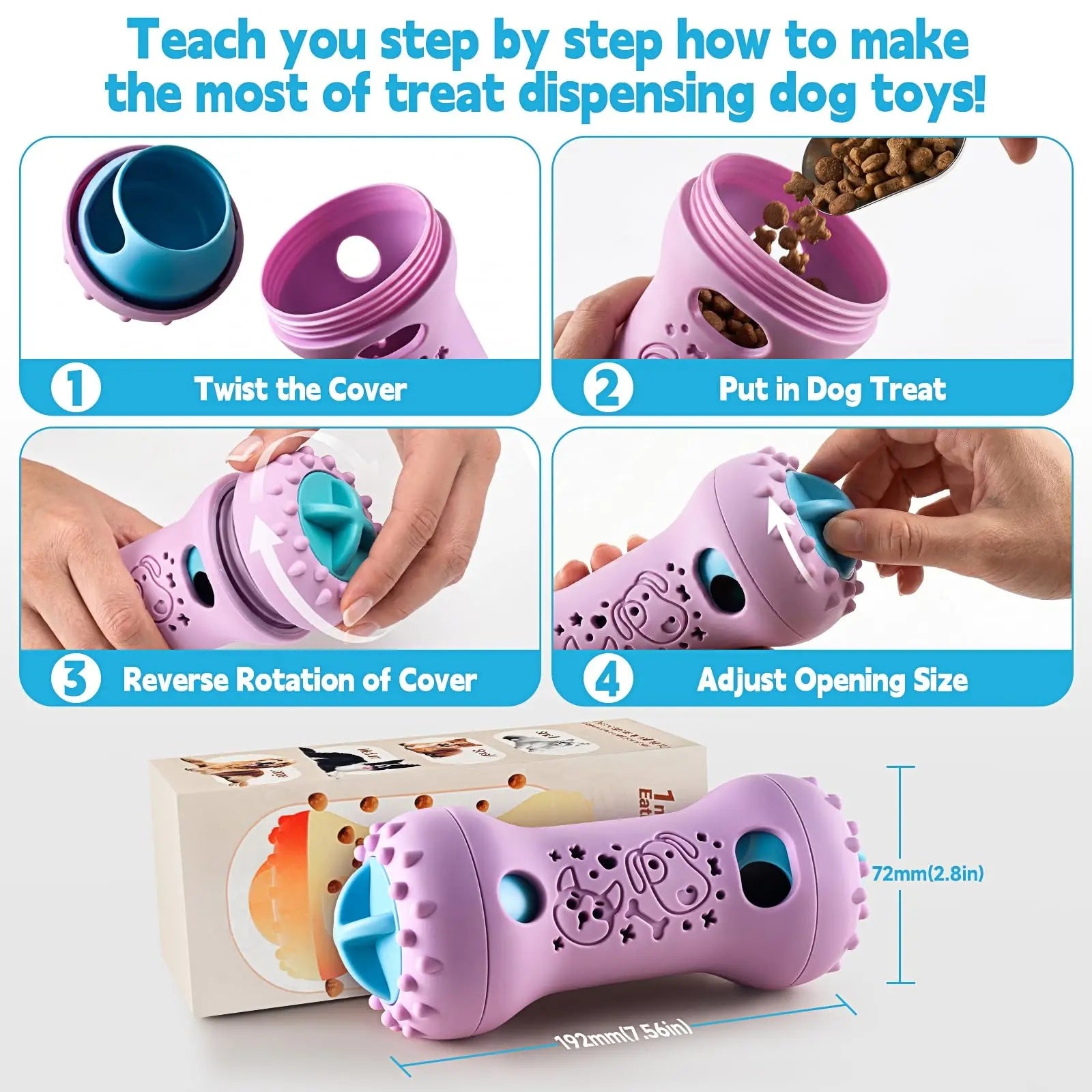 Pet parent filling the slow feeder toy with healthy dry dog food kibble easily.