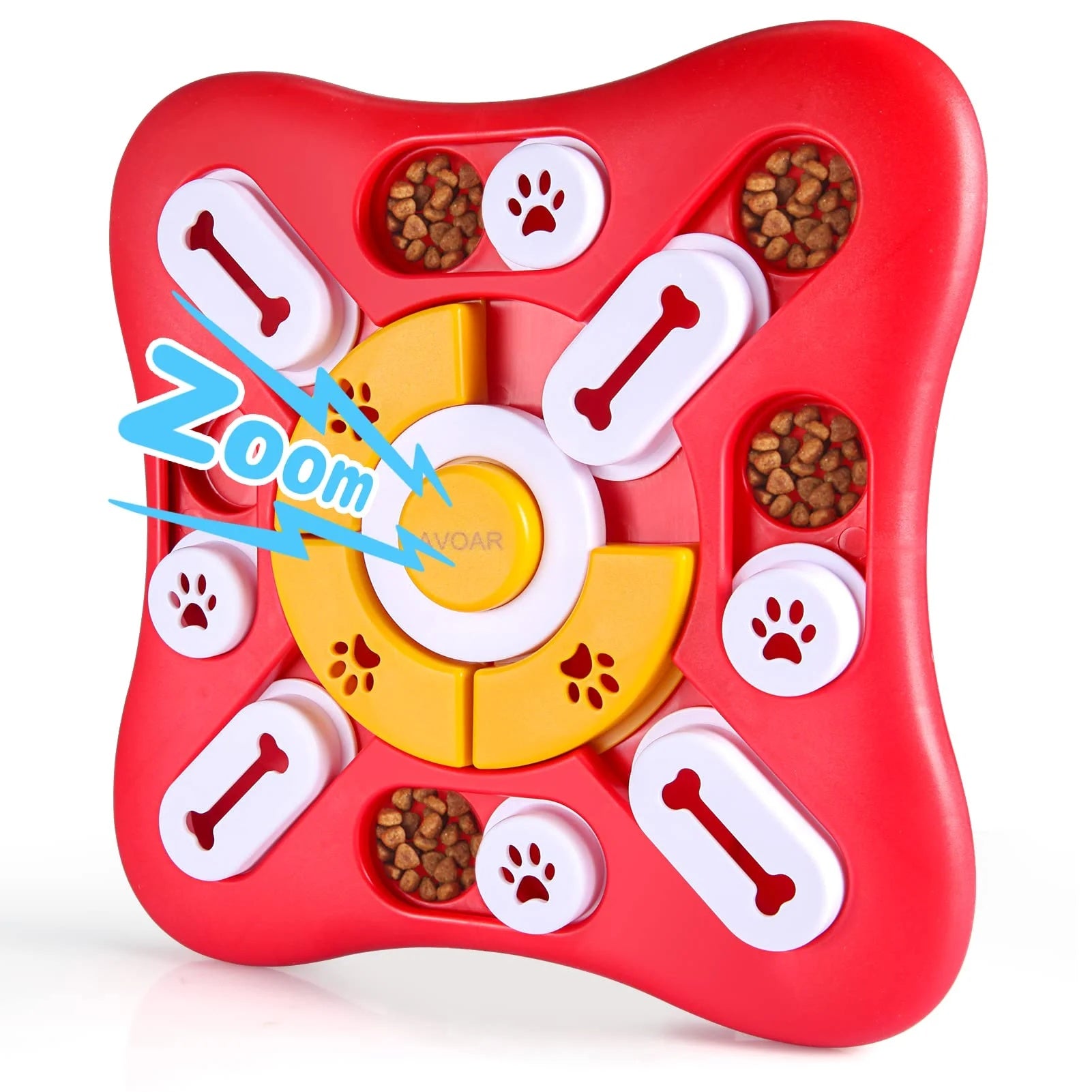 Green interactive dog puzzle toy with white bone and paw-print sliders, perfect for stimulating puppy brains.