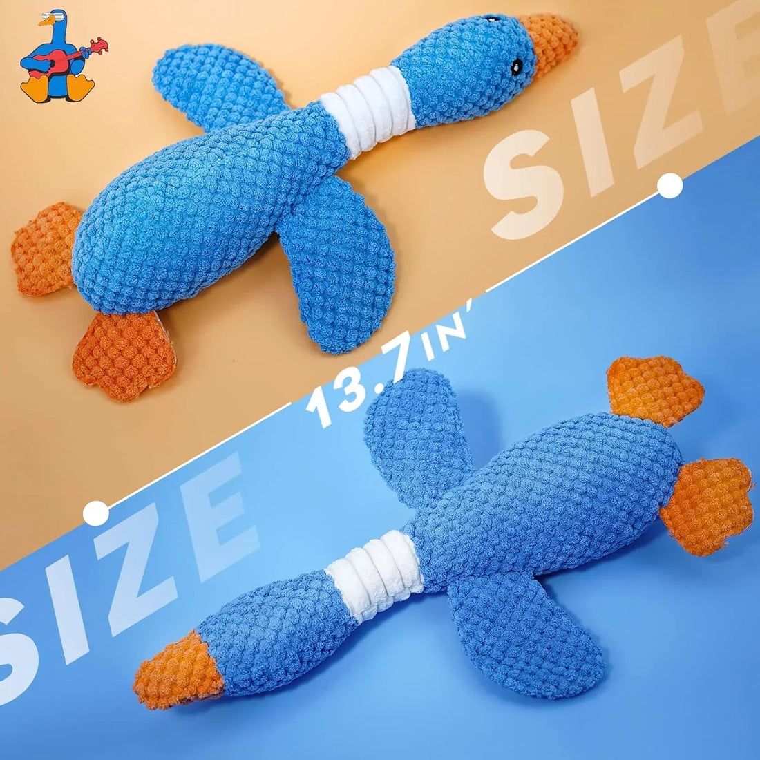 Blue plush goose dog toy with pineapple texture and squeaker