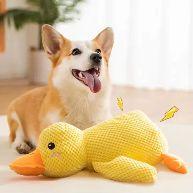Squeaky Quacking Yellow Duck Durable Plush Dog Toy