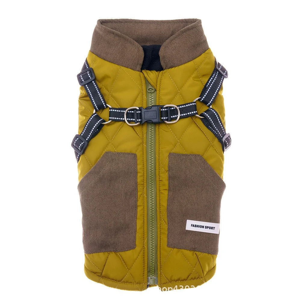 The Gentleman's Corduroy Quilted Dog Vest with Built-in Harness - Warm Winter Coat