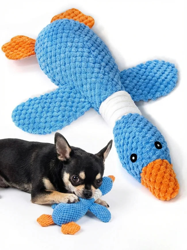 Blue plush goose dog toy with pineapple texture and squeaker