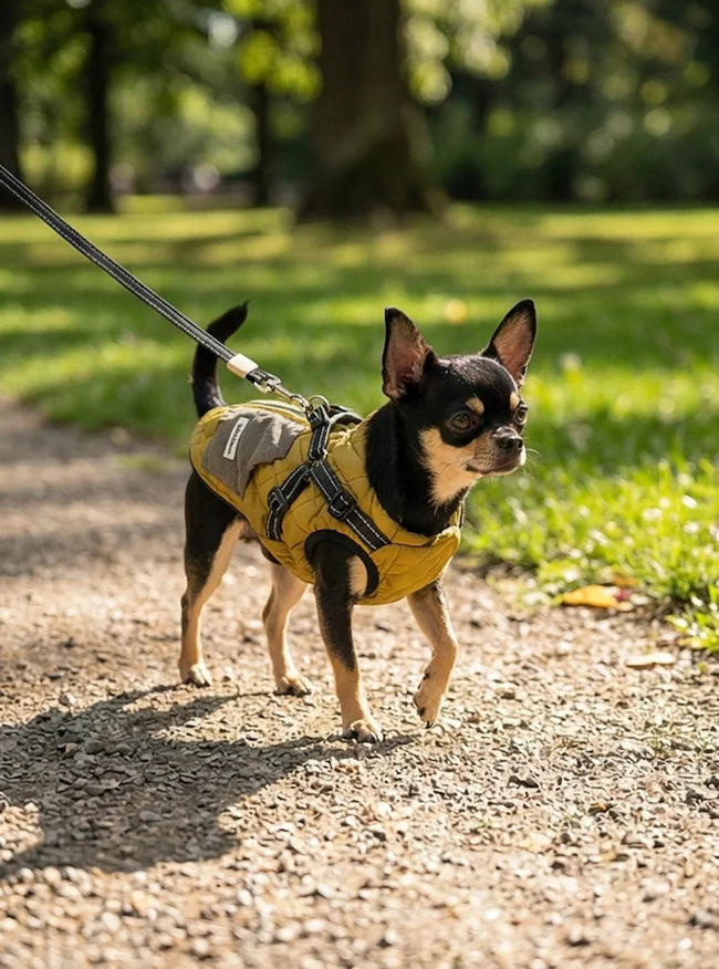 The Gentleman's Corduroy Quilted Dog Vest with Built-in Harness - Warm Winter Coat